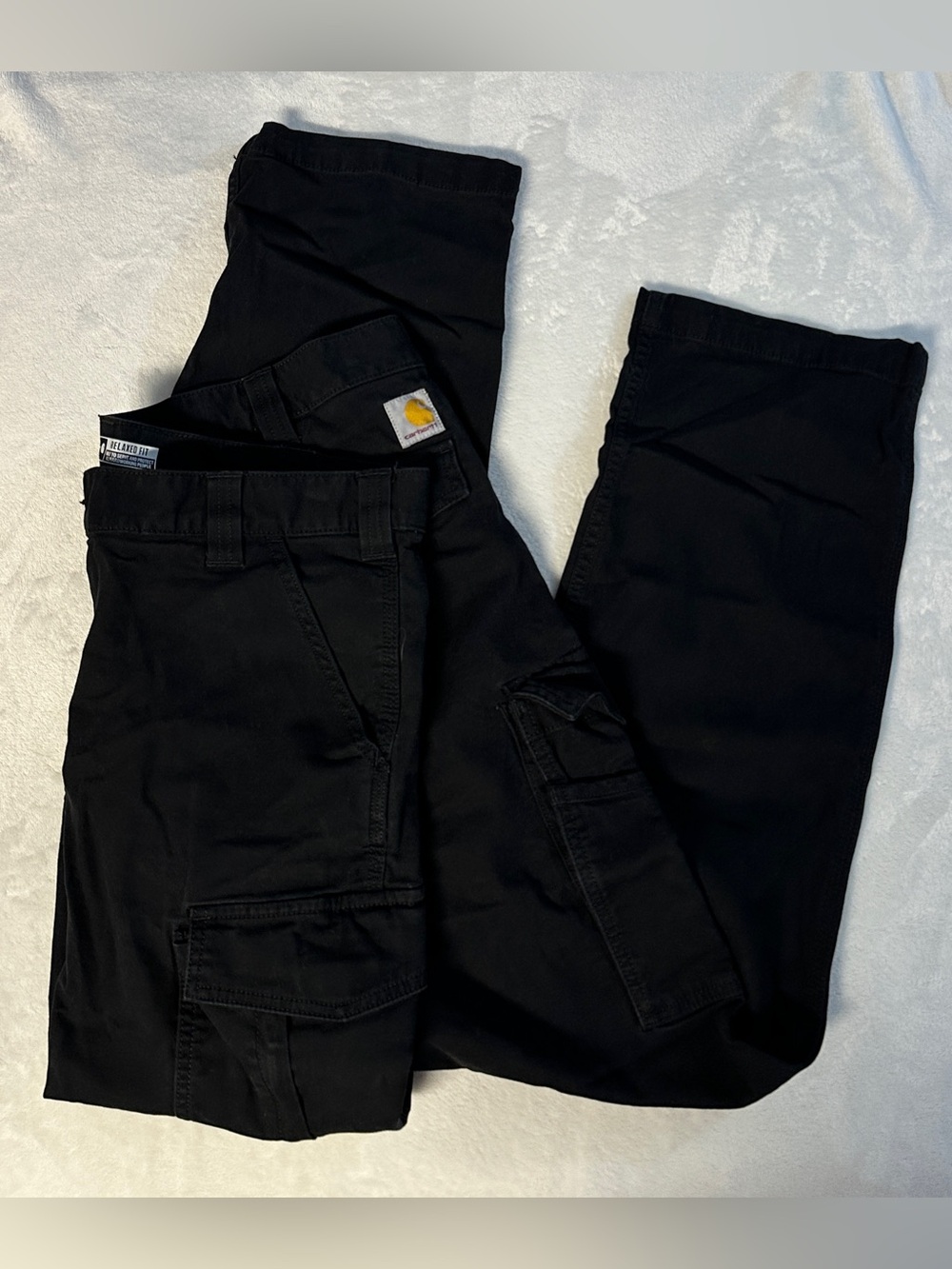 F24 CARHARTT men's black relaxed fit canvas cargo work pants, 38x32.